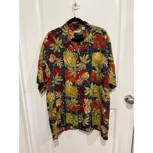 Vintage Burma Bibas Mens Sz XL Silk Shirt Palm Tree Hawaiian Tropical Vacation